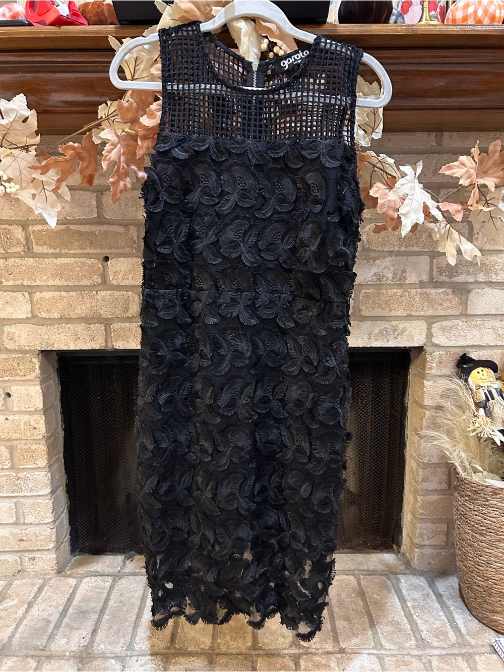 Gorjana Black Floral Appliqué Midi Dress EUC